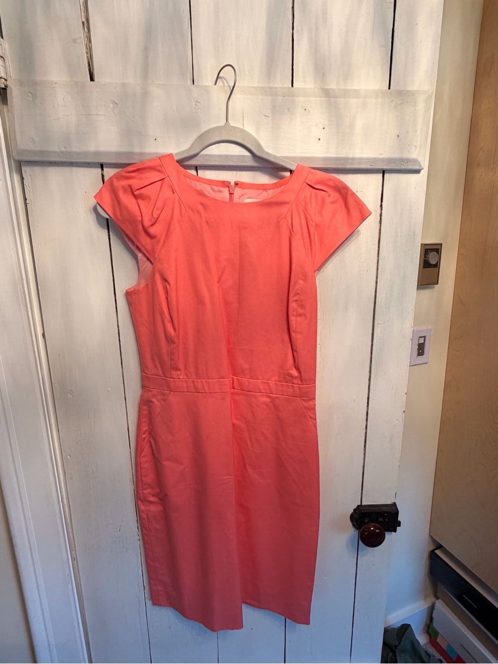 J. Crew Coral Cap-Sleeve Midi Sheath Dress